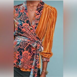 NWT Moulinette Soeurs Velvet Burnout Patchwork Wrap Top Size Small